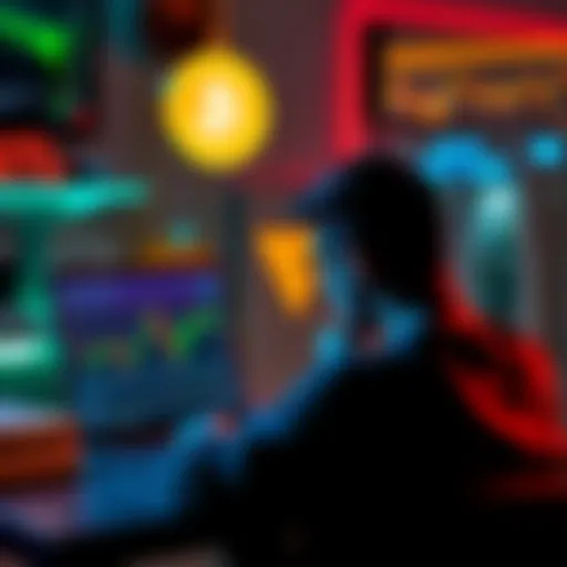 A person contemplating Bitcoin investment with a laptop open showing Bitcoin charts and graphs on the screen.