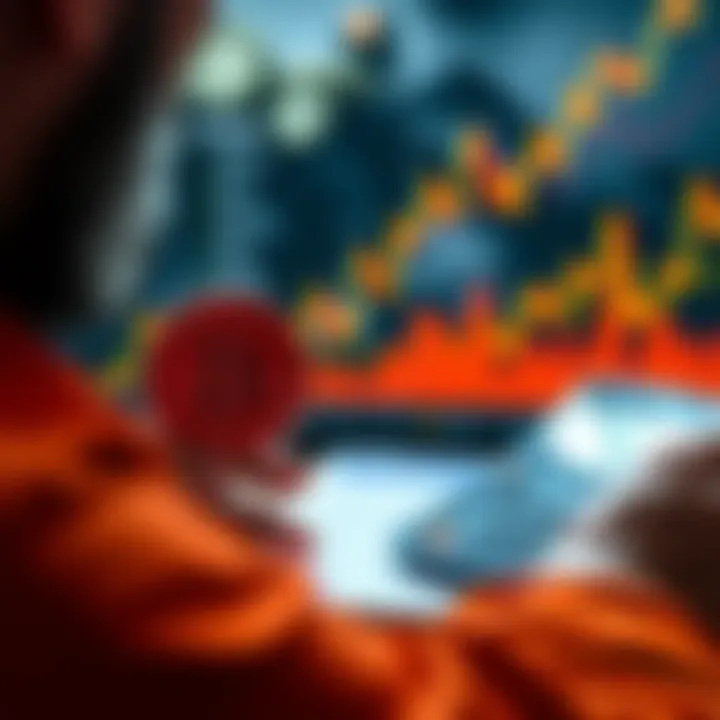 Investing in Bitcoin Person examining Bitcoin investment options with a calculator and chart in the background