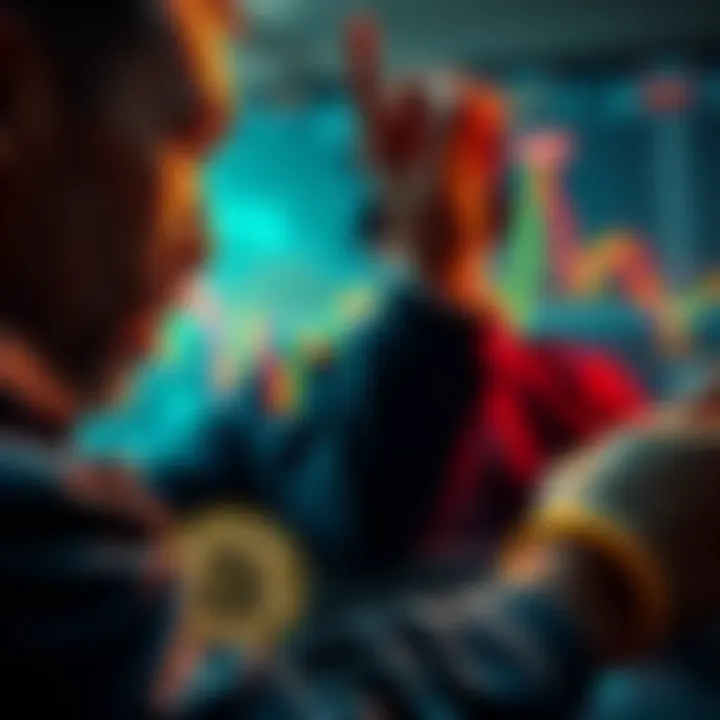 A worried investor looking at a chart showing Bitcoin's fluctuating price with a $90,000 mark highlighted.