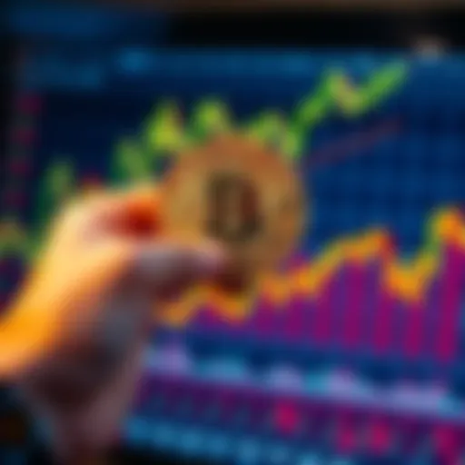 A person holding a Bitcoin while looking at a graph showing rising prices, symbolizing the shift from altcoins to Bitcoin investment.