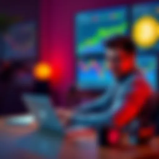 A person sitting calmly at a desk, analyzing Bitcoin charts on a laptop with a positive expression.
