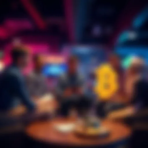 A group of crypto enthusiasts discussing Bitcoin as a long-term investment in a casual setting.