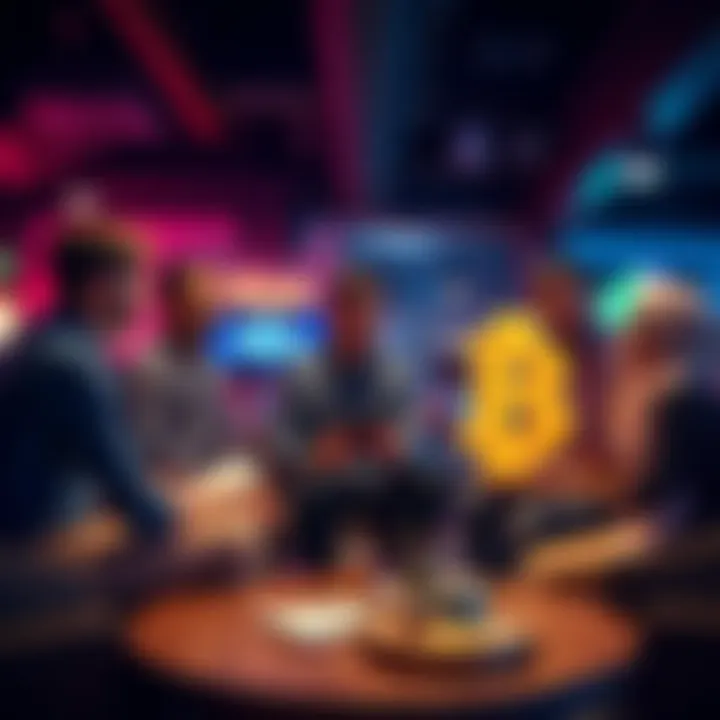 A group of crypto enthusiasts discussing Bitcoin as a long-term investment in a casual setting.