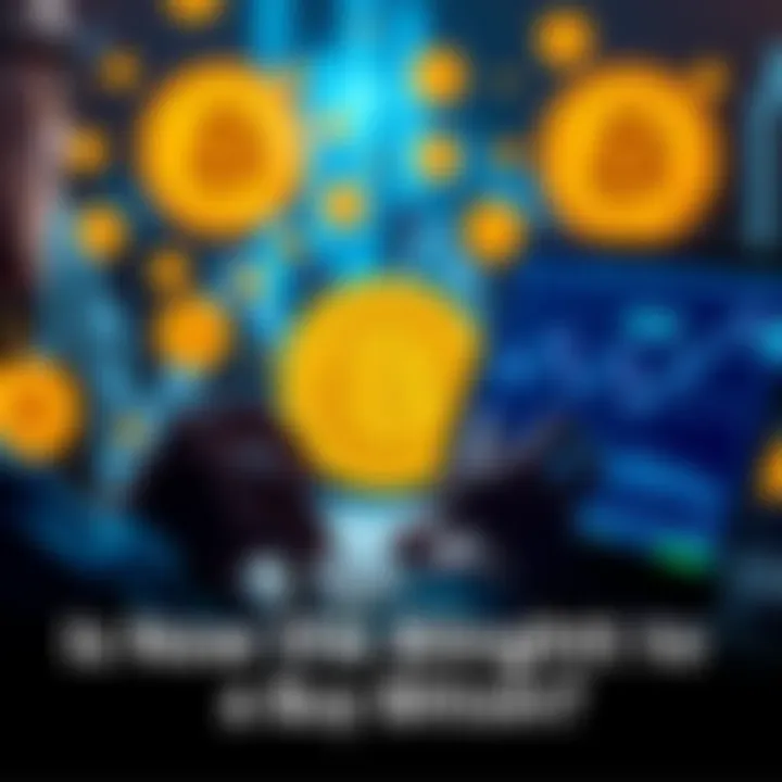 A person analyzing Bitcoin trends on a laptop with cryptocurrency symbols in the background.