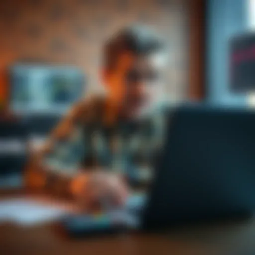 Person excited about Bitcoin investment A 42-year-old individual looking at a Bitcoin chart on a laptop, appearing enthusiastic about their financial journey, with notes and a calculator nearby.