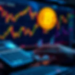 A person analyzing Bitcoin market trends with a calculator and graphs showing price changes over time.