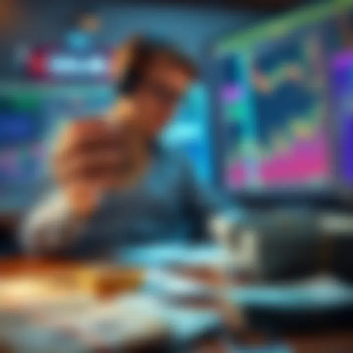 Bitcoin Investment Choices Person considering options for handling $5,000 in Bitcoin, with charts and cash on a table
