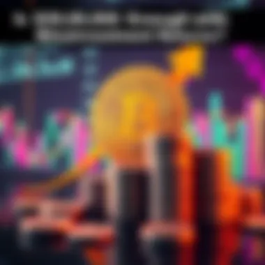 Bitcoin Investment Concept A graphic showing a Bitcoin symbol with a rising arrow indicating growth, alongside stacks of coins representing investment returns, set against a backdrop of financial charts and numbers.