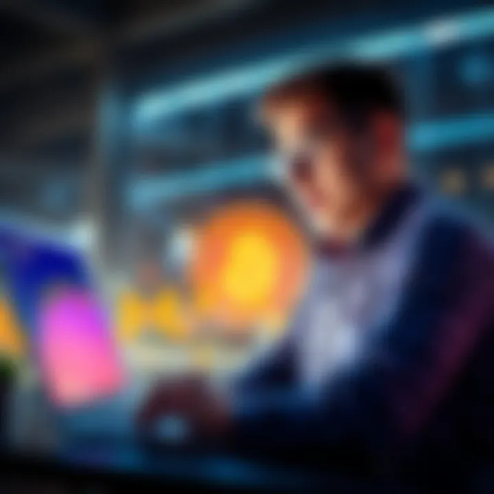 A person analyzing Bitcoin trends on a laptop while looking excited about potential profits