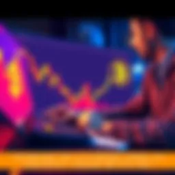 A person contemplating a loan to invest in Bitcoin, looking at a chart showing rising Bitcoin prices with a calculator and a notepad nearby.