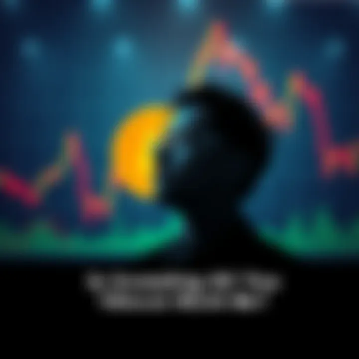 Person contemplating investing all savings in Bitcoin, with a chart showing price fluctuations in the background