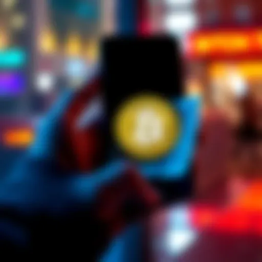 A person holding a smartphone displaying Bitcoin on the screen, with a £50 note next to it, symbolizing a small investment in cryptocurrency.