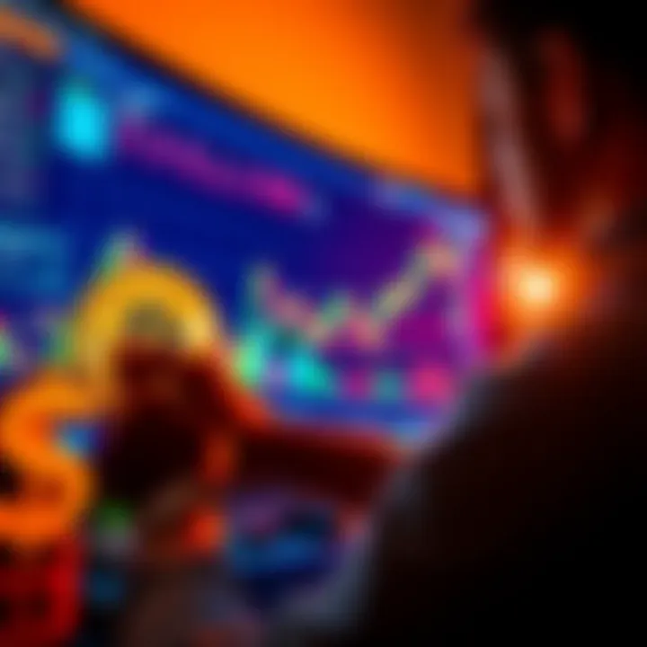 Bitcoin investment concept A person examining Bitcoin charts on a computer screen with a dollar symbol in the foreground