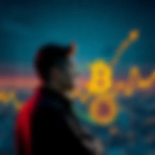 A person contemplating monthly Bitcoin investments with a graph showing potential growth and a Bitcoin symbol, conveying smart financial decisions.