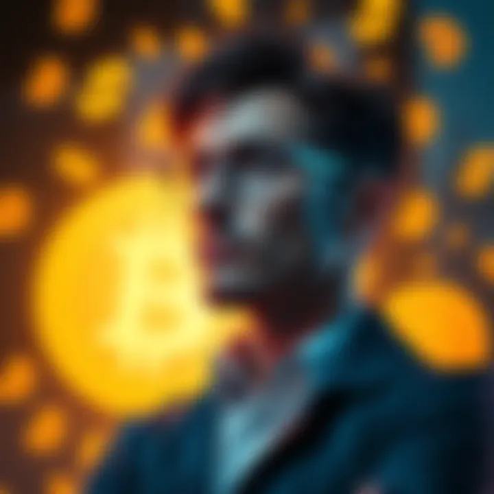Bitcoin Investment Concept A person contemplating whether to trade stocks for Bitcoin, with currency symbols around them