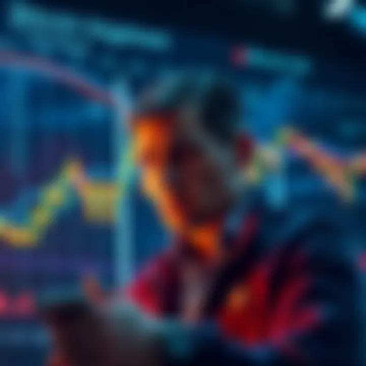 Bitcoin Investment Concerns A worried investor looks at a chart displaying Bitcoin price fluctuations, contemplating their investment choices.