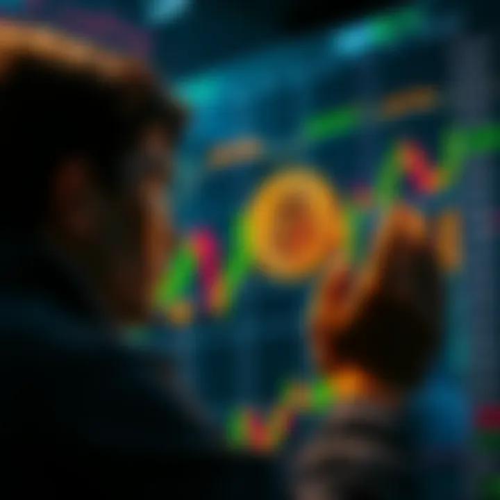 A person looking at a Bitcoin chart, contemplating investment decisions with a mix of confidence and doubt