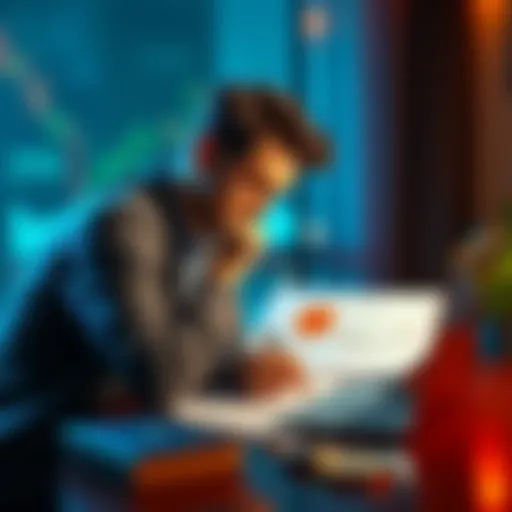 A person pondering over a laptop with a Bitcoin chart and loan documents, symbolizing the decision to take a loan for cryptocurrency investment.