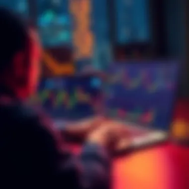 A person contemplating a Bitcoin investment with a laptop displaying cryptocurrency charts and graphs