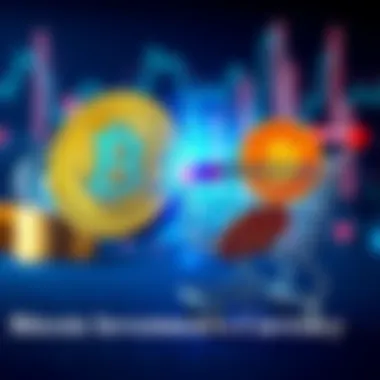 Bitcoin Investment vs Currency A split image showing Bitcoin coins on one side representing investment and a shopping cart with Bitcoin symbols on the other side representing currency use.