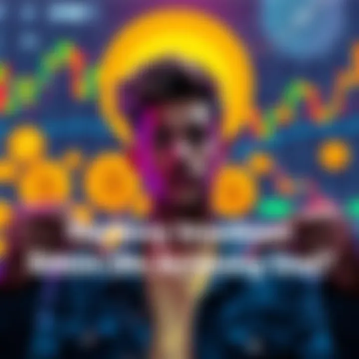 A person weighing options between continuing Bitcoin investment and diversifying into other assets with coins and stock charts in the background.