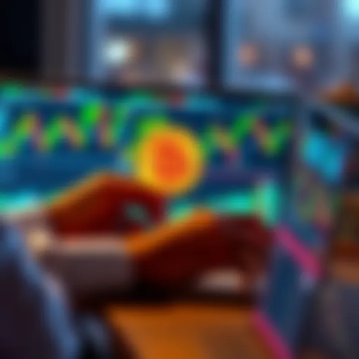 A person analyzing Bitcoin trends on a laptop with charts and graphs