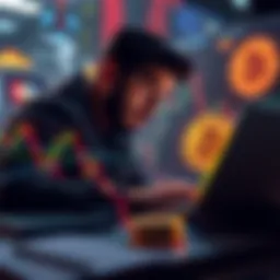 A person contemplating investing in Bitcoin, looking at market graphs and financial data on a laptop.