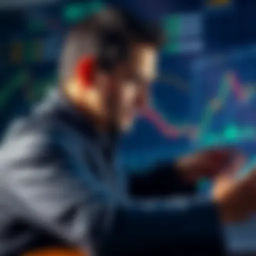 A person analyzing Bitcoin charts and market trends, contemplating a long-term investment strategy, surrounded by financial documents.