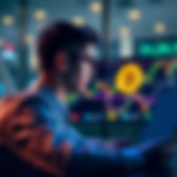 Person looking at Bitcoin price chart on a laptop, contemplating investment