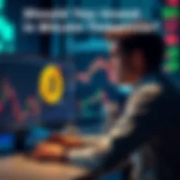 A person contemplating Bitcoin investment while looking at a computer with charts and graphs showing Bitcoin prices