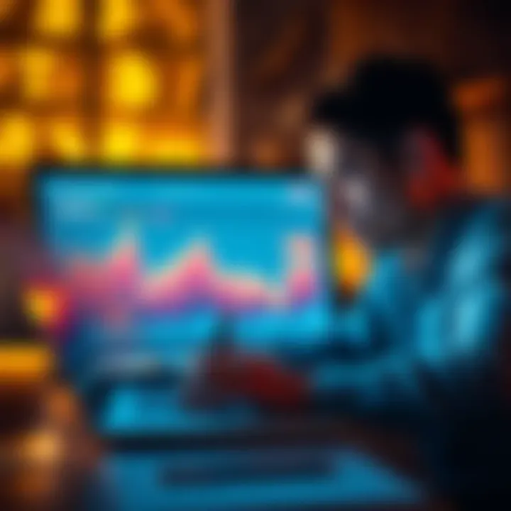 A person analyzing Bitcoin price trends on a laptop, considering investment strategies.