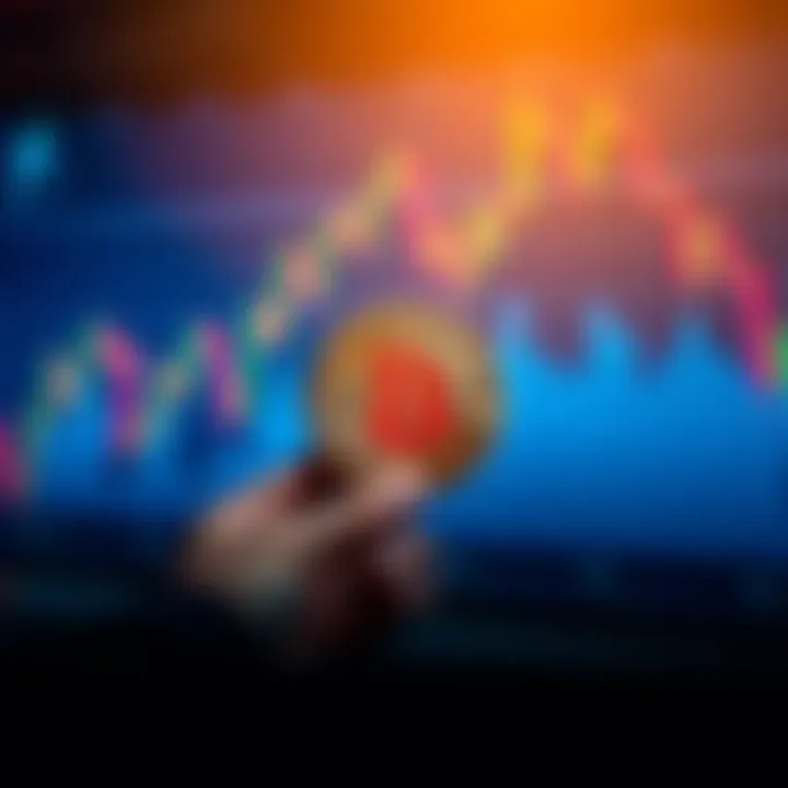 A person holding a Bitcoin symbol with a fluctuating market graph in the background, representing investment choices and risks.