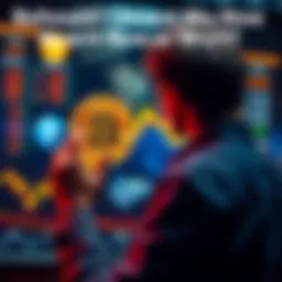 Bitcoin Investment Decision A person looking at a chart showing Bitcoin prices, weighing options on investing now or later based on potential price movements.