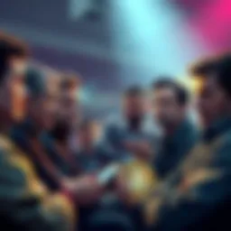 Group of people discussing Bitcoin investment strategies, some appear enthusiastic while others look concerned.