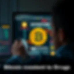 A person looking at a Bitcoin wallet on a computer screen with a dark web site in the background, reflecting on past investments.