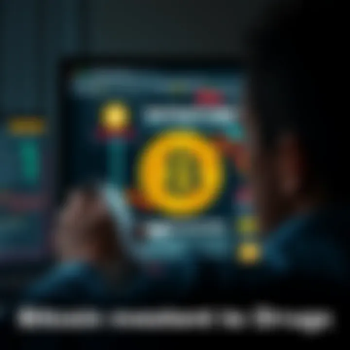 A person looking at a Bitcoin wallet on a computer screen with a dark web site in the background, reflecting on past investments.