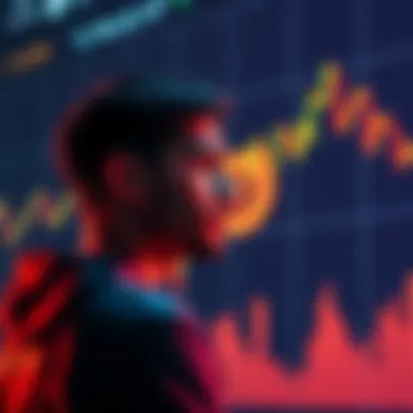 A person contemplating investing in Bitcoin while looking at a falling graph, representing market challenges