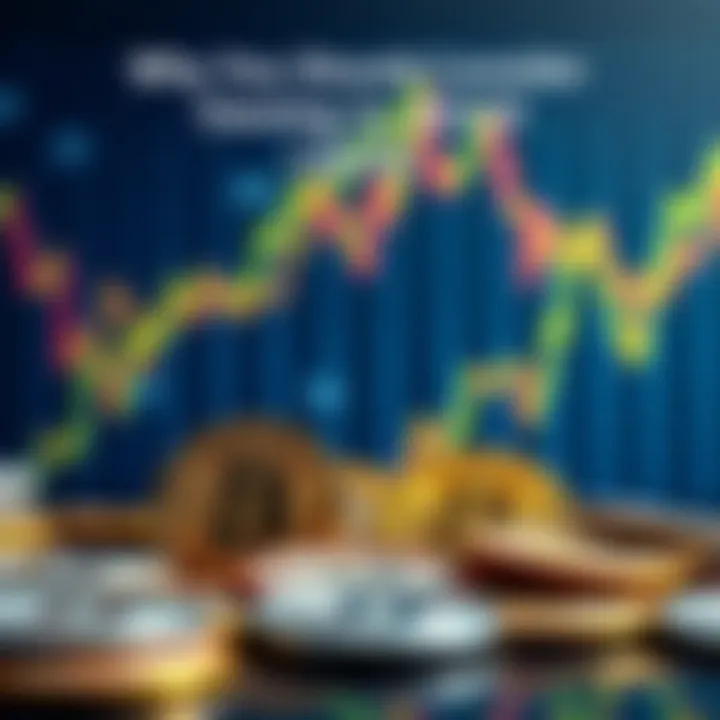 A graph showing the rising trend of Bitcoin prices with coins in the foreground