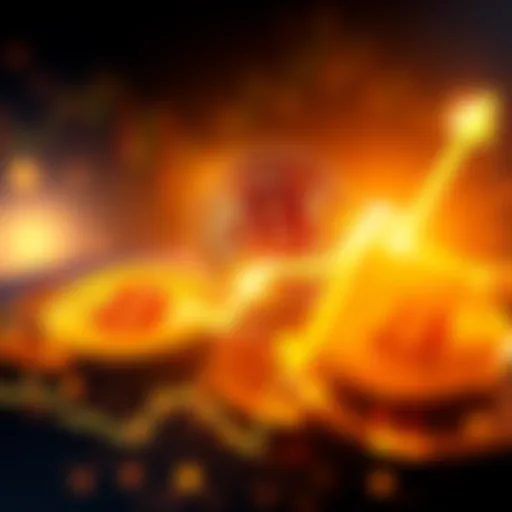 A visual representation of Bitcoin's value growth from 2010 to today, showing dramatic price changes with arrows illustrating ups and downs in value.