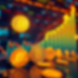 Bitcoin Investment Growth A visual representation of Bitcoin symbols growing upward with charts indicating a rising market cap.