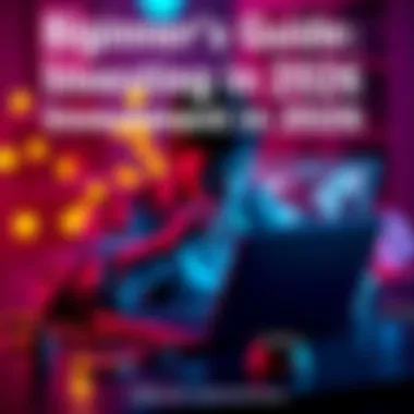 A beginner looking at a digital wallet on a laptop with Bitcoin symbols around