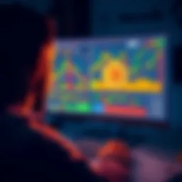 A person looking at a computer screen displaying Bitcoin charts and graphs, surrounded by financial documents and a calculator.