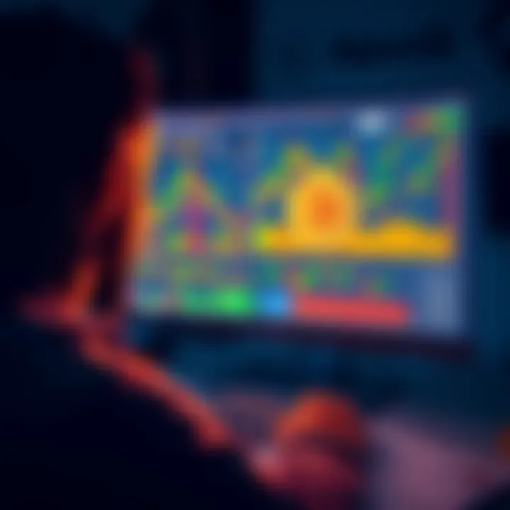 A person looking at a computer screen displaying Bitcoin charts and graphs, surrounded by financial documents and a calculator.