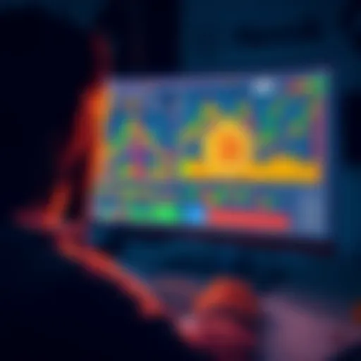 Bitcoin Investment Guide A person looking at a computer screen displaying Bitcoin charts and graphs, surrounded by financial documents and a calculator.