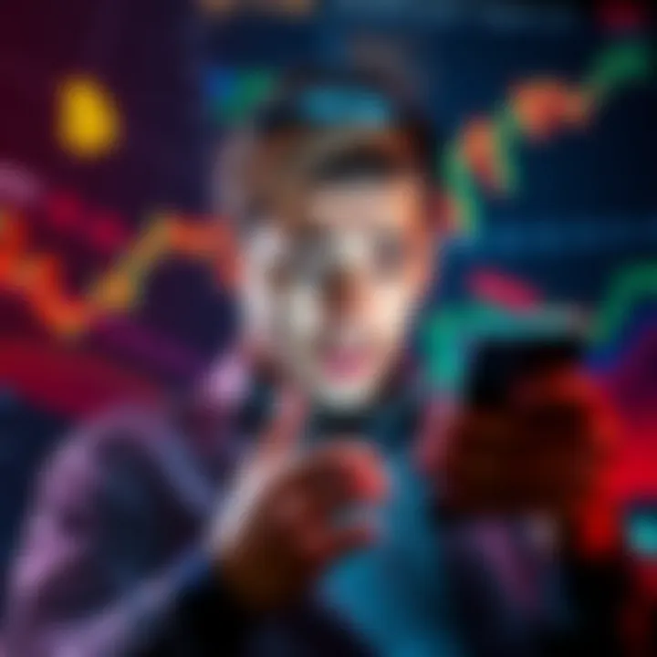 Bitcoin Investment Hesitation A person looking concerned while checking Bitcoin prices on their phone, surrounded by charts and graphs of altcoins in the background.