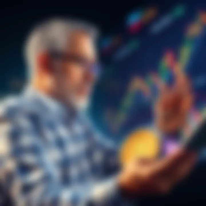 A seasoned investor analyzing Bitcoin charts and trends, contemplating buying during market downturns