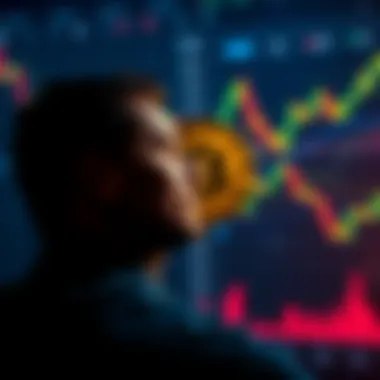 A person reflecting on their Bitcoin investment with charts and graphs in the background, symbolizing regret and renewal in investing.