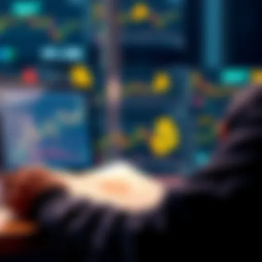 A person analyzing Bitcoin charts and news articles, showing their reflections on investment risks and rewards.