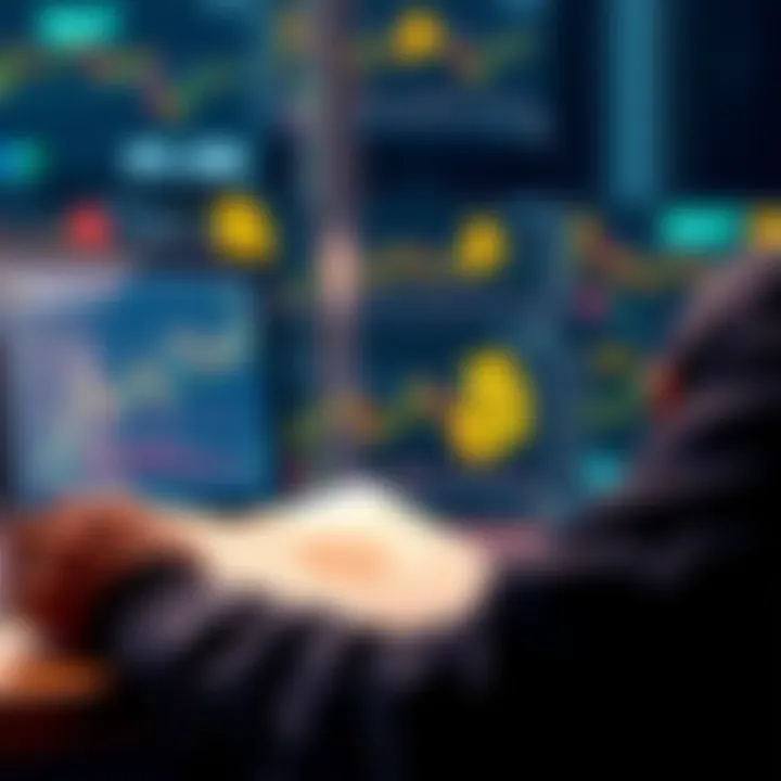 A person analyzing Bitcoin charts and news articles, showing their reflections on investment risks and rewards.