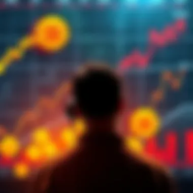 A person contemplating their investment in Bitcoin, surrounded by charts and graphs showing Bitcoin's growth over time.